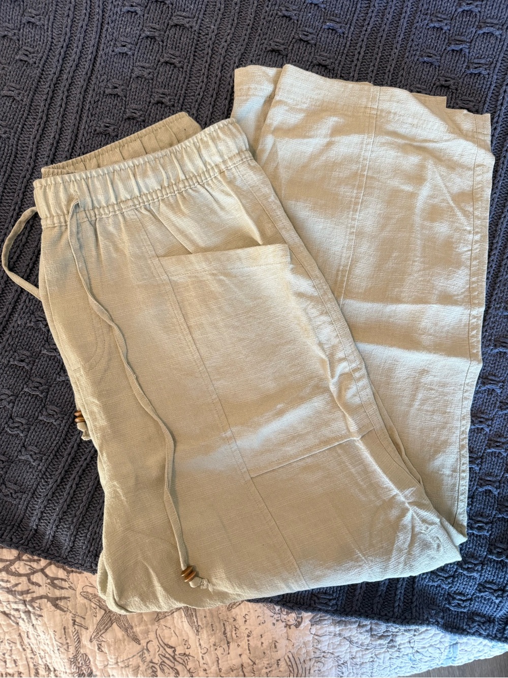 Zara Wide-Leg Drawstring Pants in Light Sage